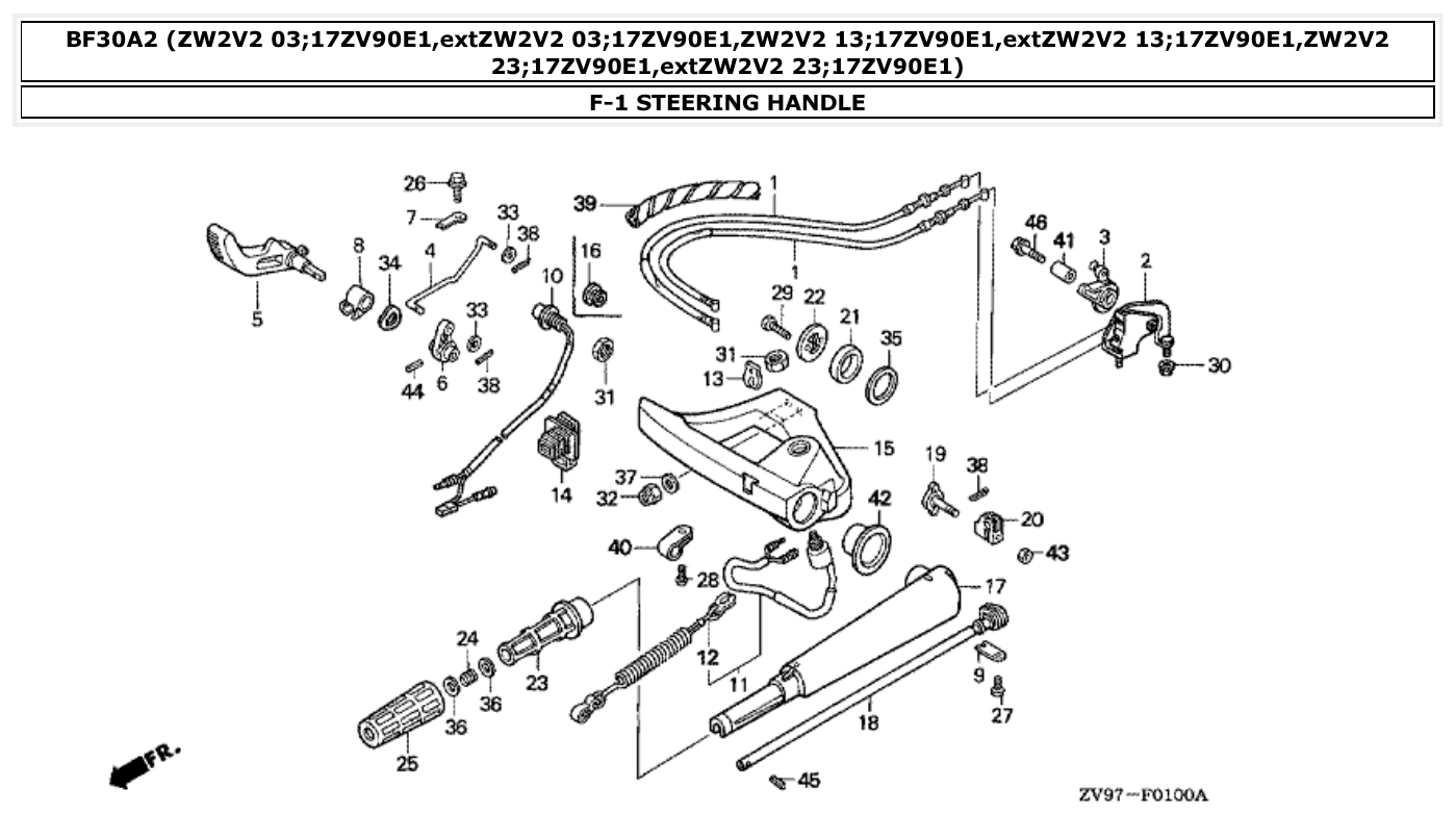 Honda BF30A2 STEERING HANDLE parts diagram