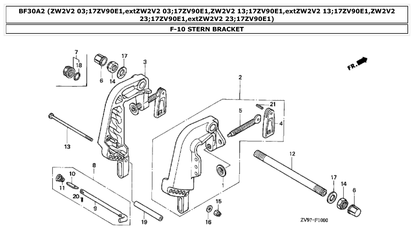 Honda BF30A2 STERN BRACKET parts diagram