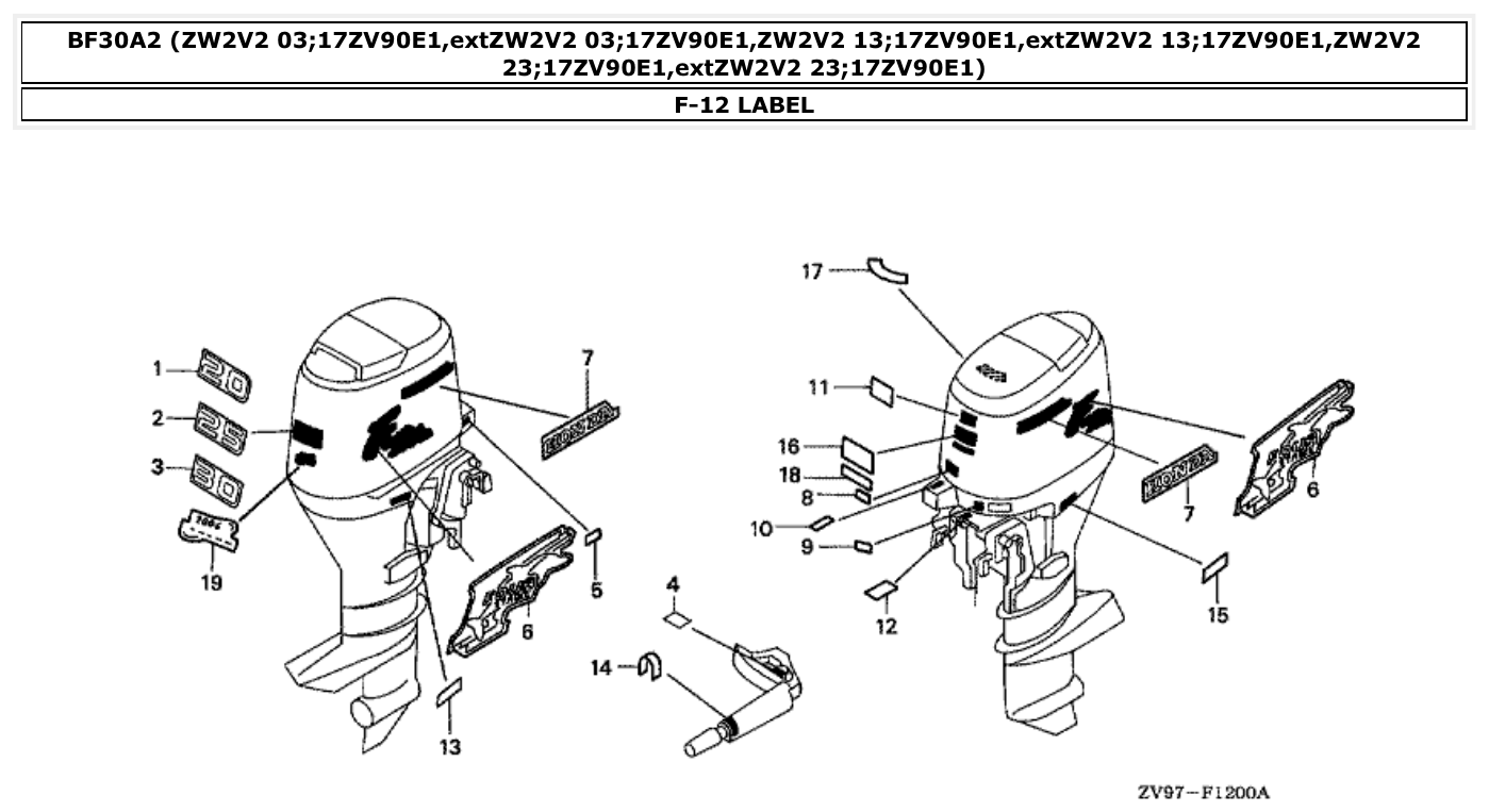 Honda BF30A2 LABEL parts diagram
