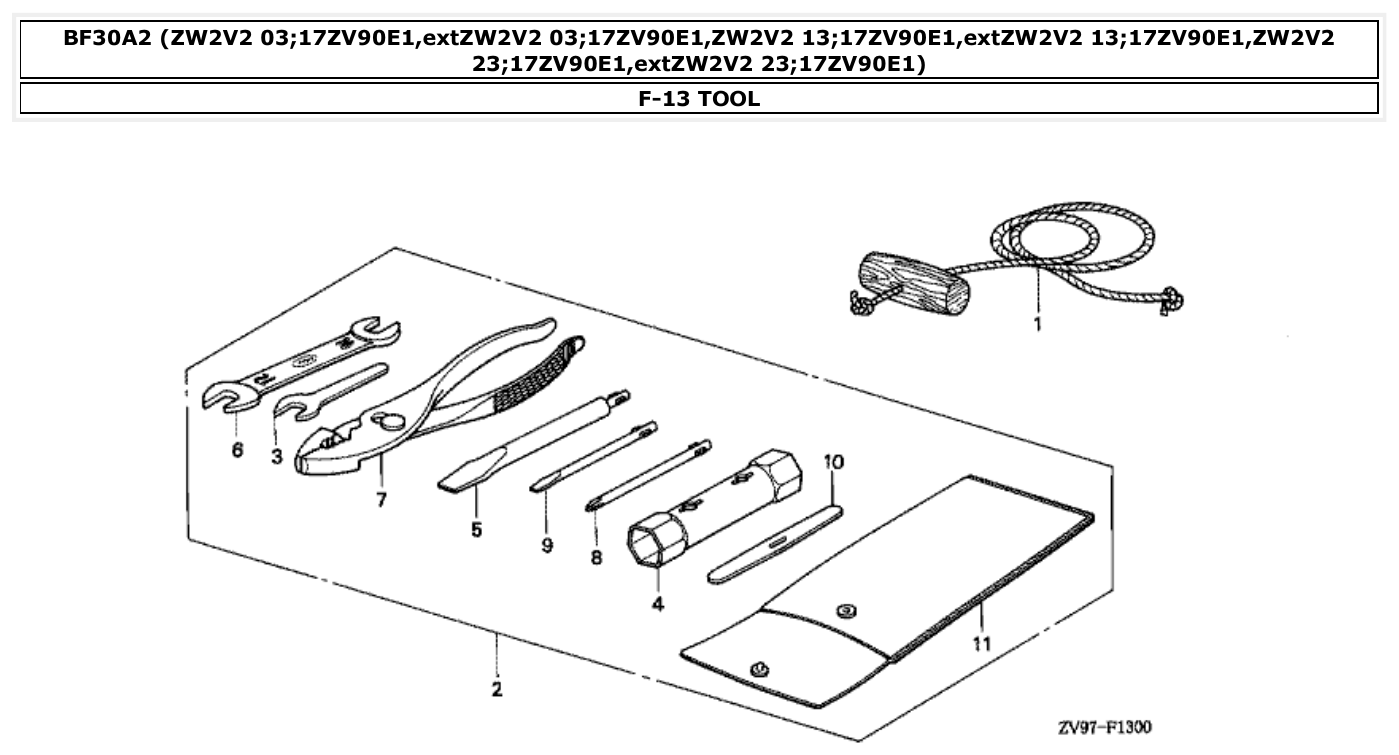 Honda BF30A2 TOOL parts diagram