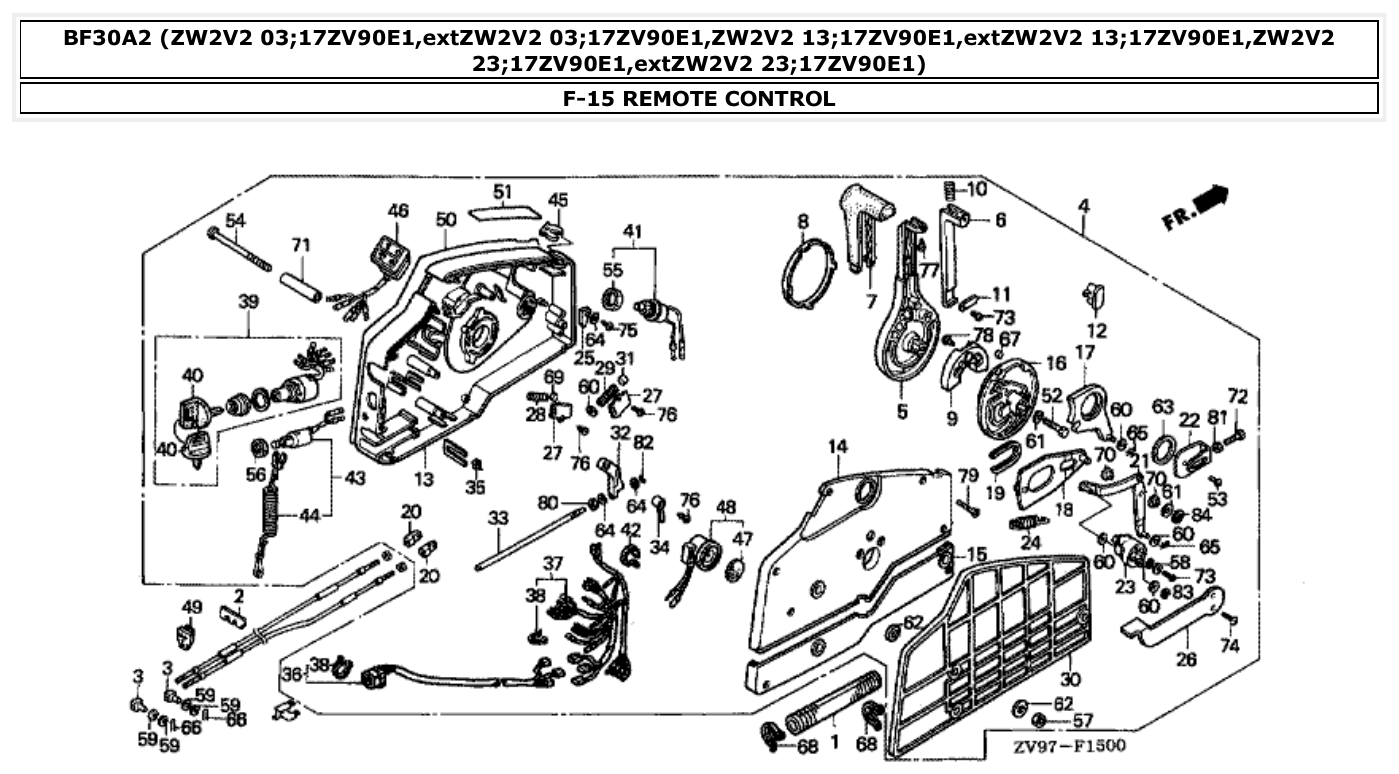 Honda BF30A2 REMOTE CONTROL parts diagram