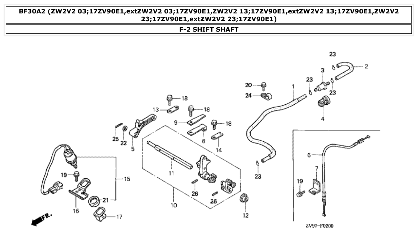 Honda BF30A2 SHIFT SHAFT parts diagram