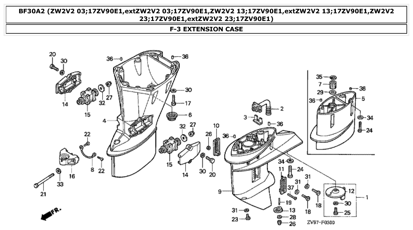Honda BF30A2 EXTENSION CASE parts diagram