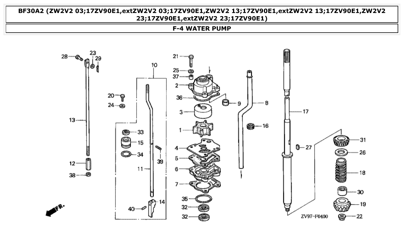 Honda BF30A2 WATER PUMP parts diagram