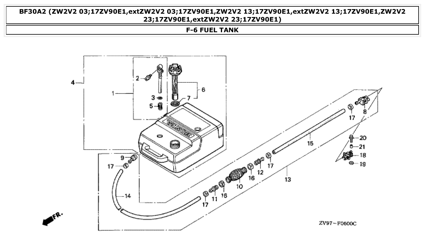 Honda BF30A2 FUEL TANK parts diagram