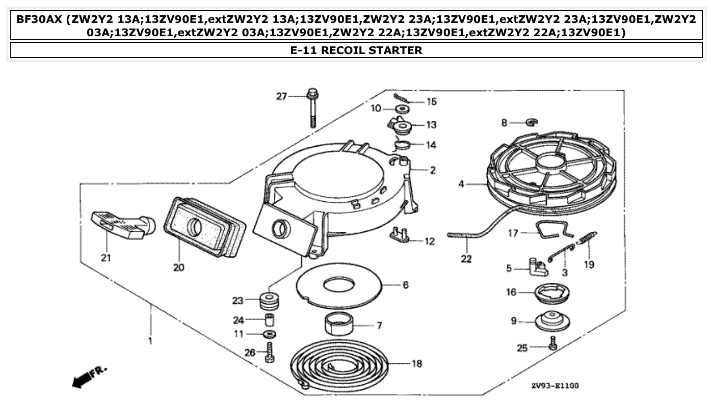 Honda BF30AX RECOIL STARTER parts diagram