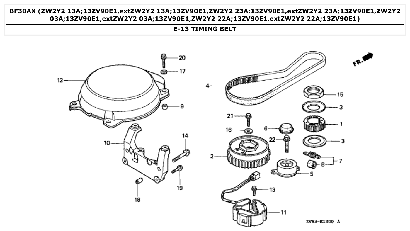 Honda BF30AX TIMING BELT parts diagram