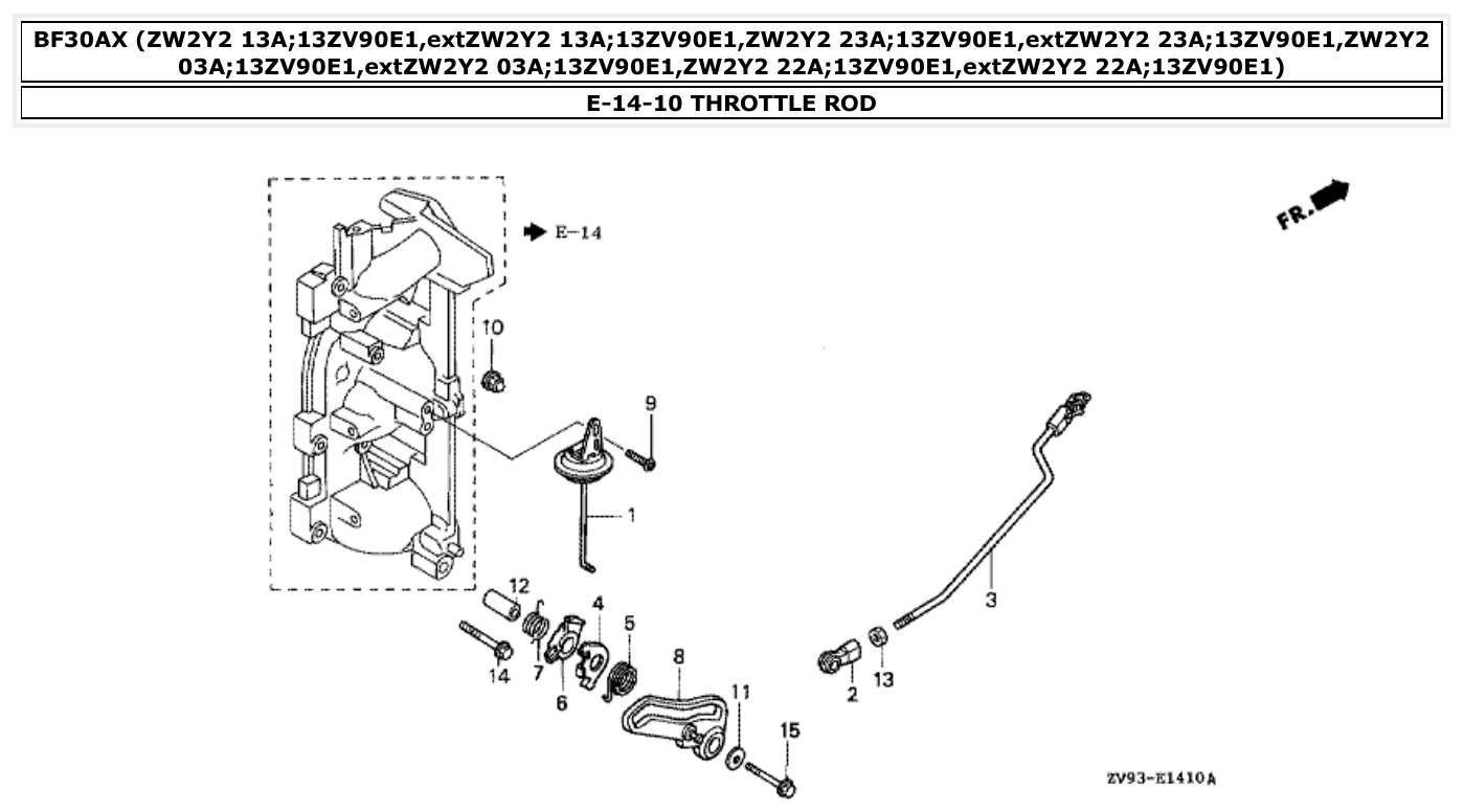 Honda BF30AX THROTTLE ROD parts diagram