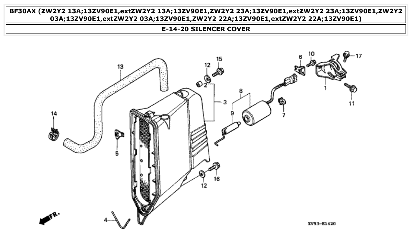 Honda BF30AX SILENCER COVER parts diagram