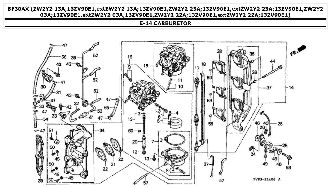 Honda BF30AX CARBURETOR parts diagram