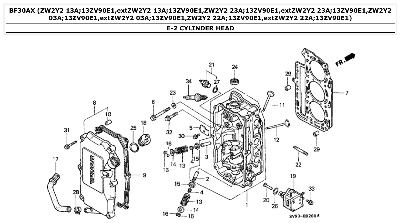 Honda BF30AX CYLINDER HEAD parts diagram