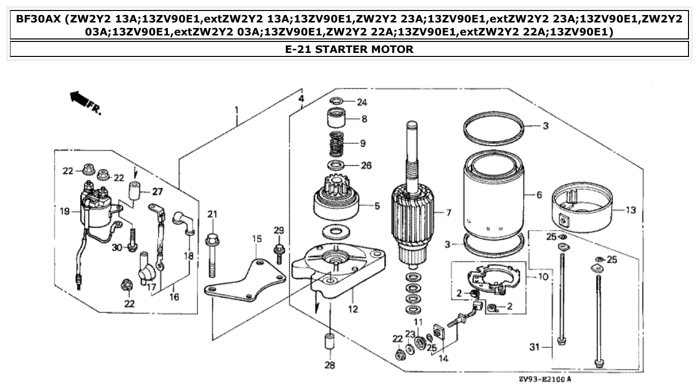 Honda BF30AX STARTER MOTOR parts diagram