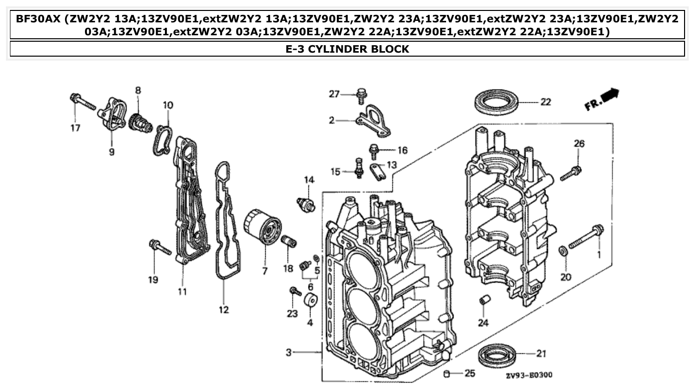Honda BF30AX CYLINDER BLOCK parts diagram