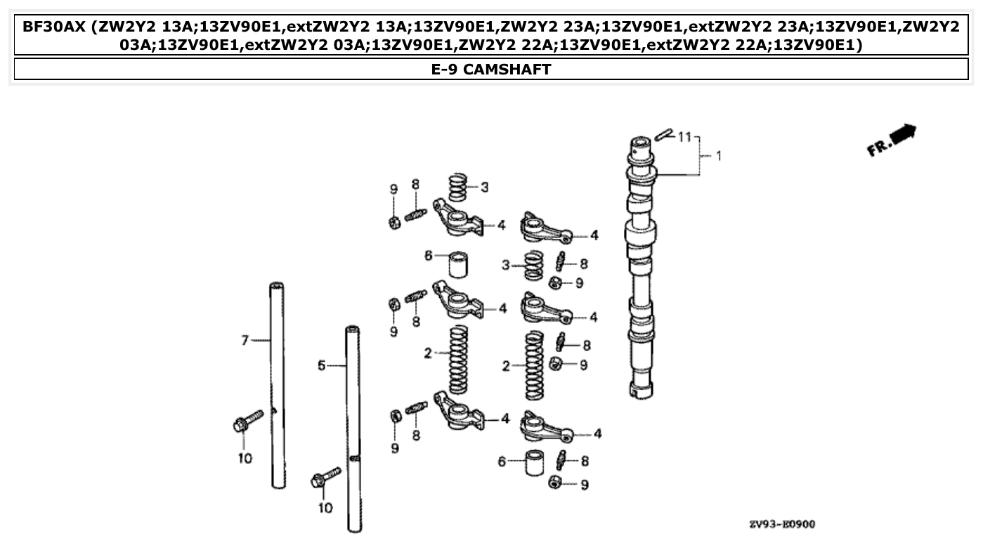 Honda BF30AX CAMSHAFT parts diagram