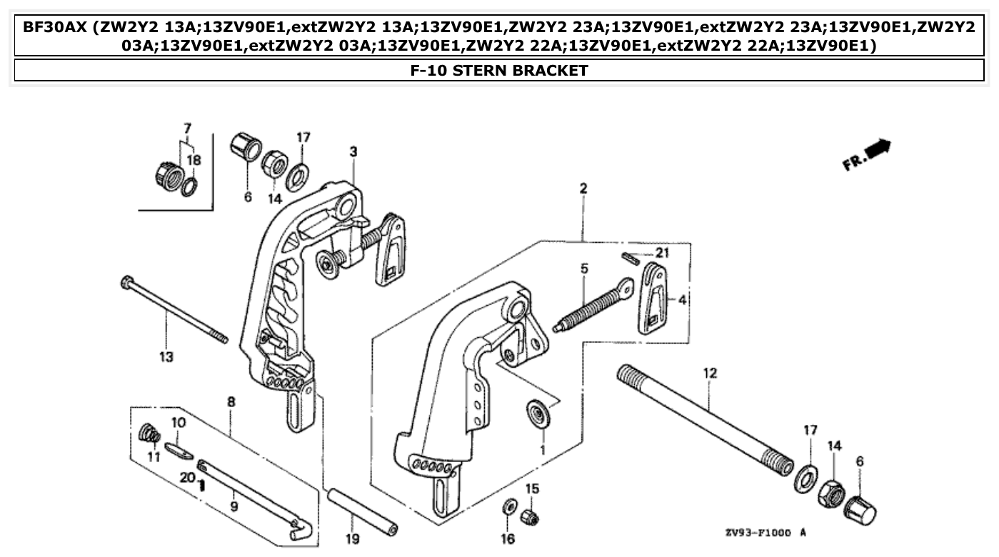 Honda BF30AX STERN BRACKET parts diagram