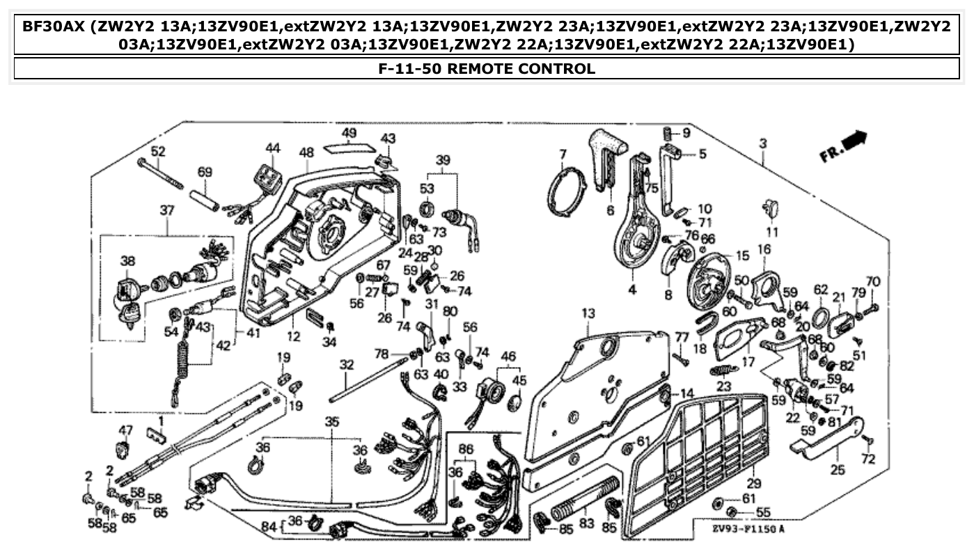 Honda BF30AX REMOTE CONTROL parts diagram