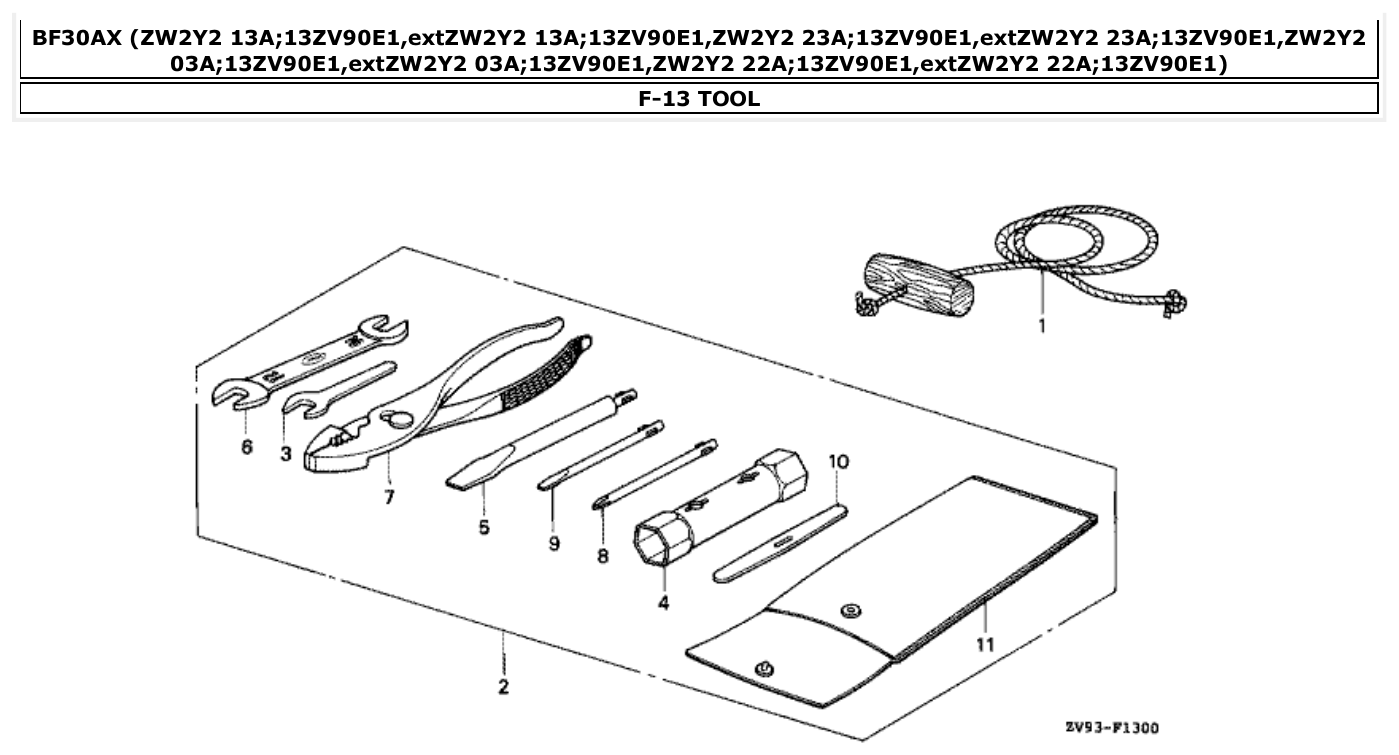 Honda BF30AX TOOL parts diagram