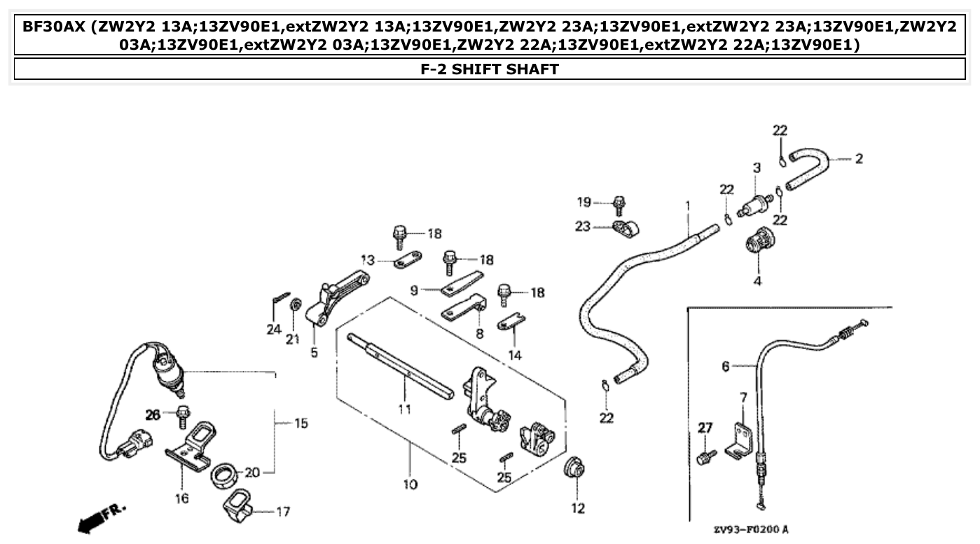 Honda BF30AX SHIFT SHAFT parts diagram