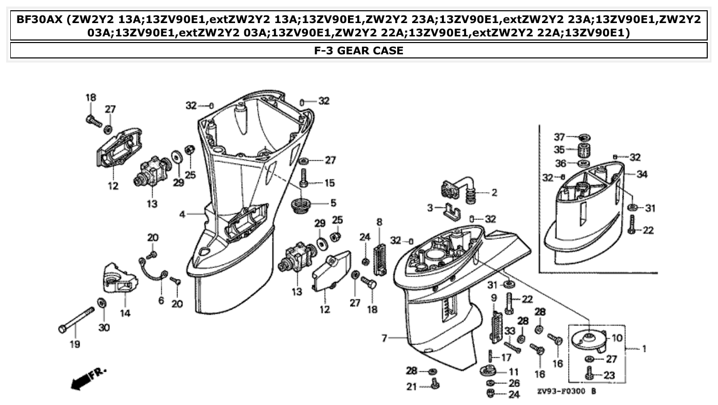 Honda BF30AX GEAR CASE parts diagram