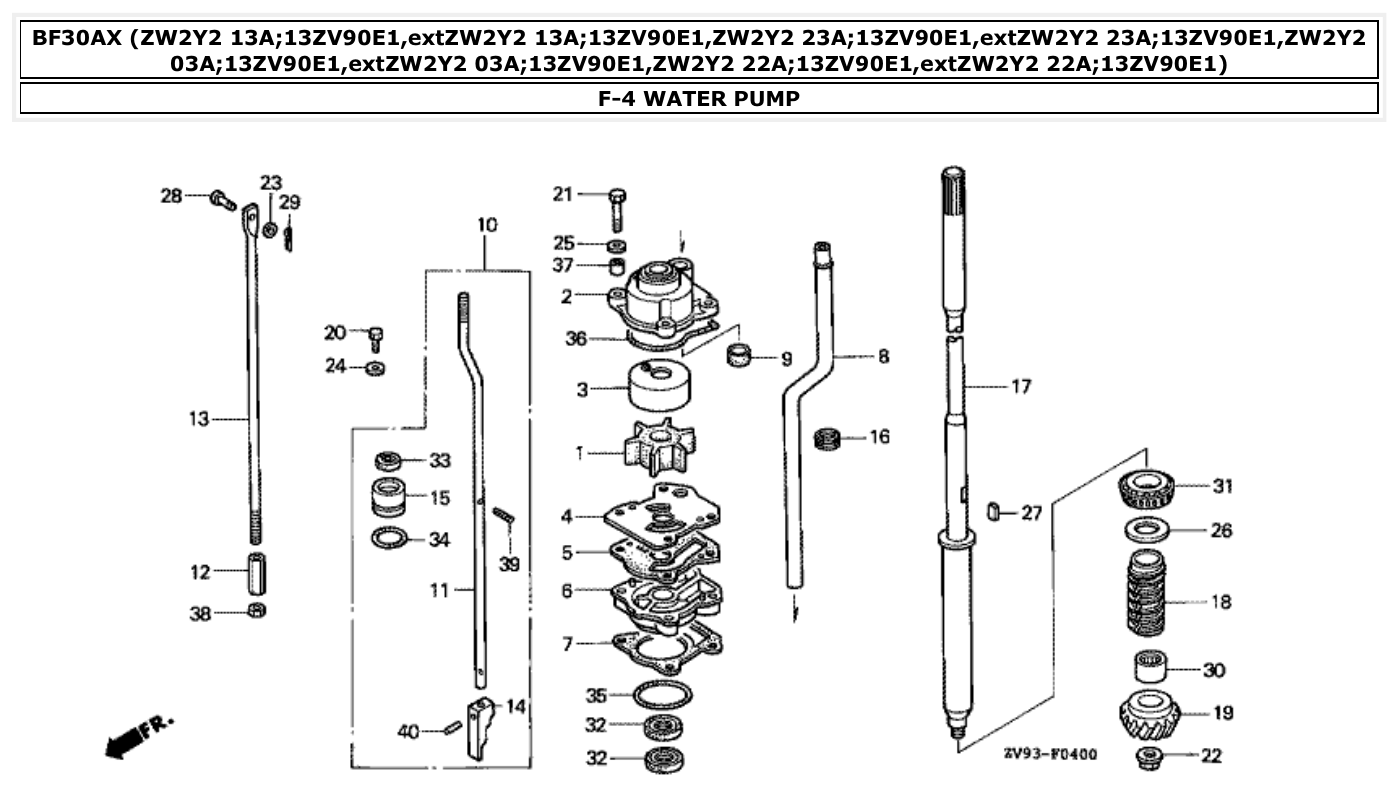 Honda BF30AX WATER PUMP parts diagram