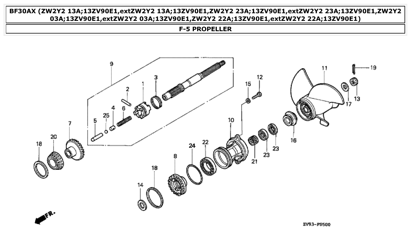 Honda BF30AX PROPELLER parts diagram