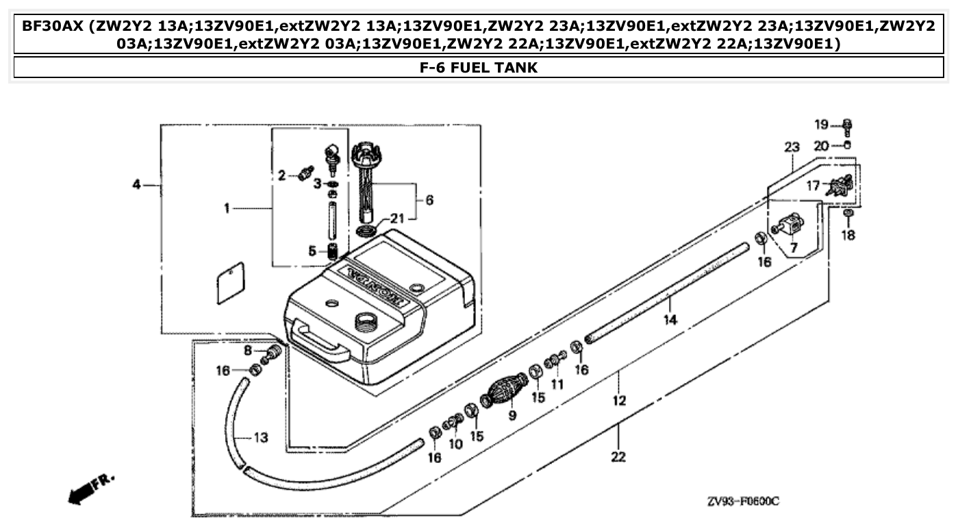 Honda BF30AX FUEL TANK parts diagram