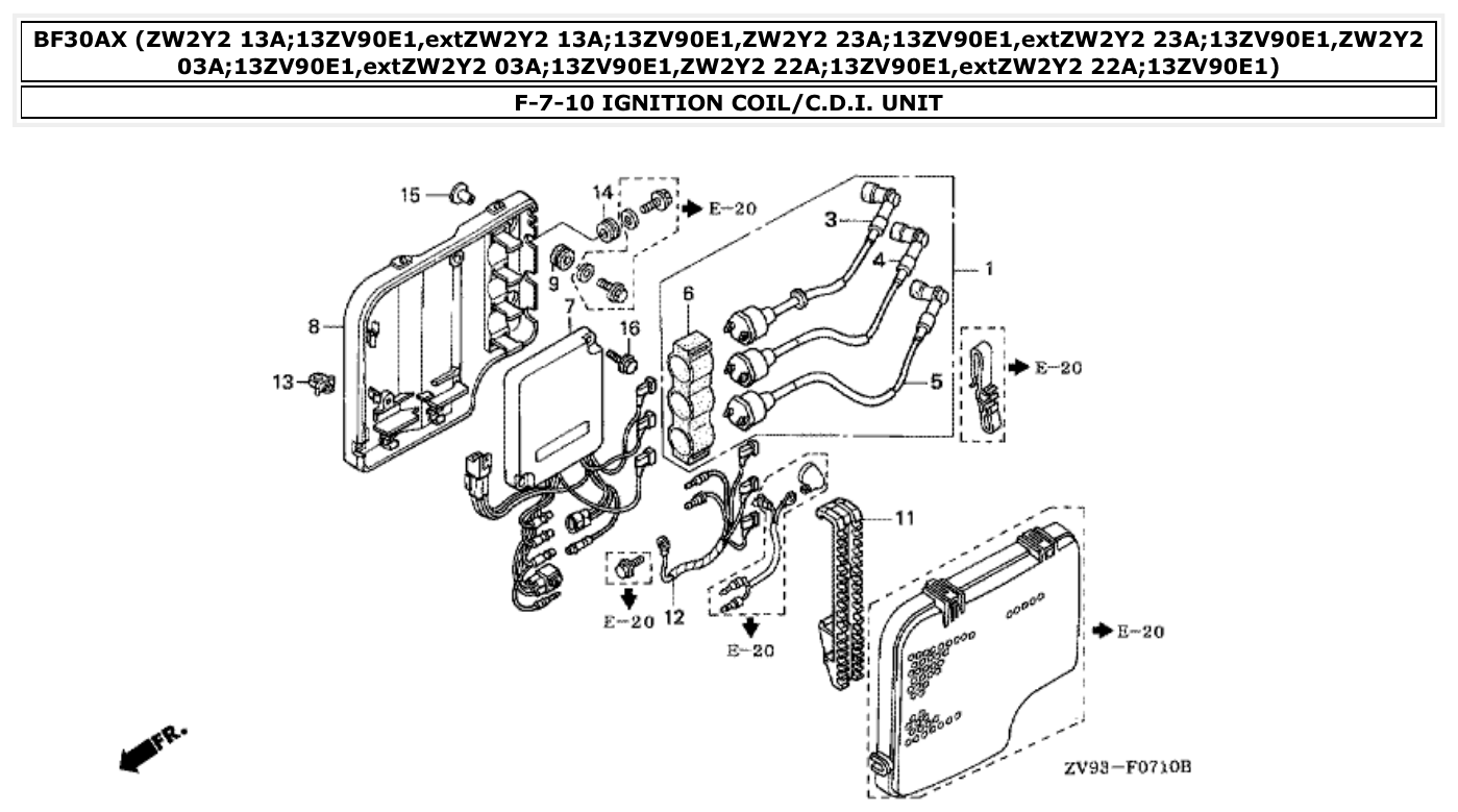 Honda BF30AX IGNITION COIL/C.D.I. UNIT parts diagram