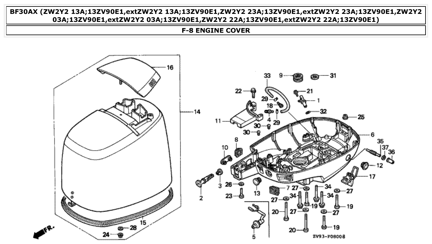 Honda BF30AX ENGINE COVER parts diagram