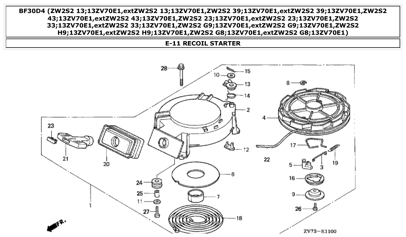 Honda BF30D4 RECOIL STARTER parts diagram