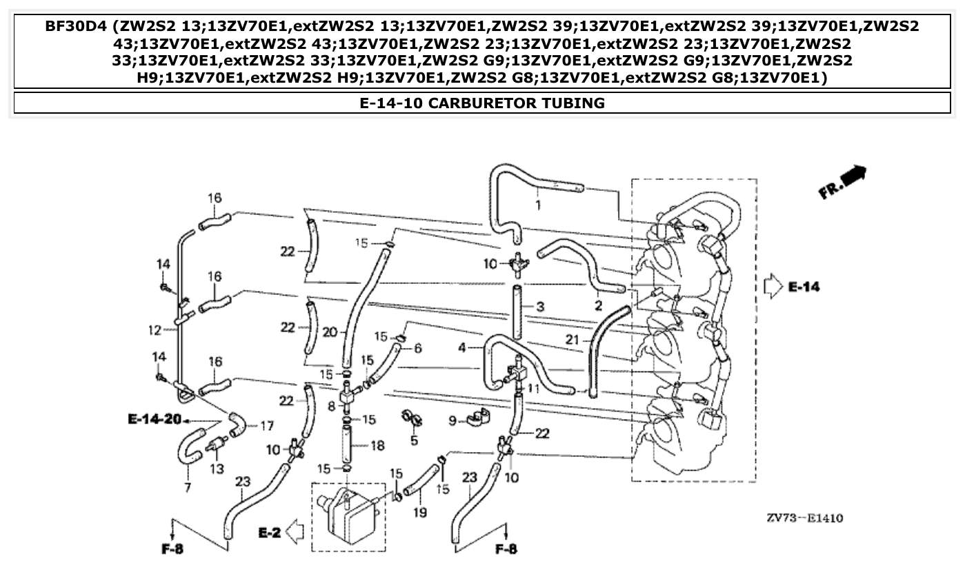 Honda BF30D4 CARBURETOR TUBING parts diagram