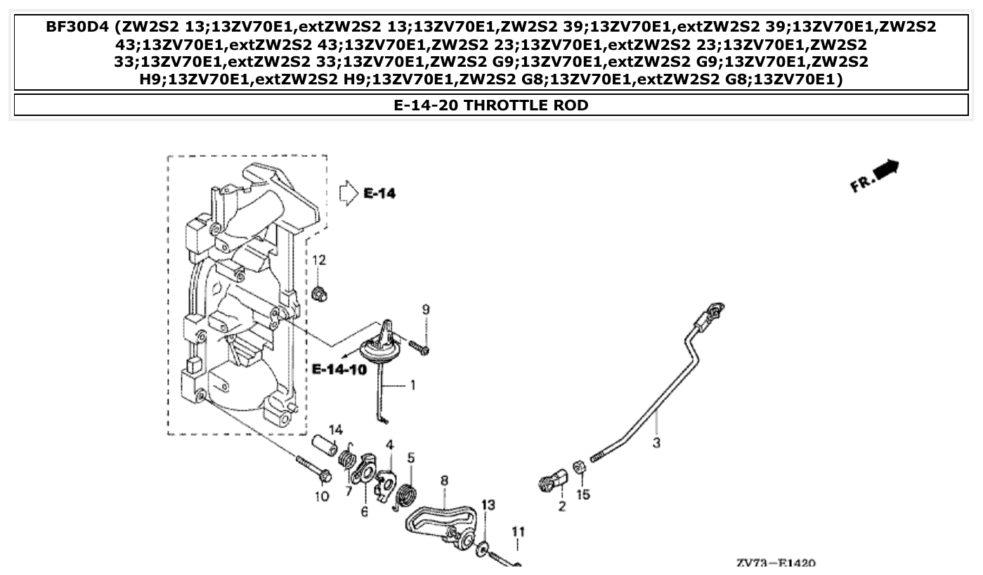 Honda BF30D4 THROTTLE ROD parts diagram