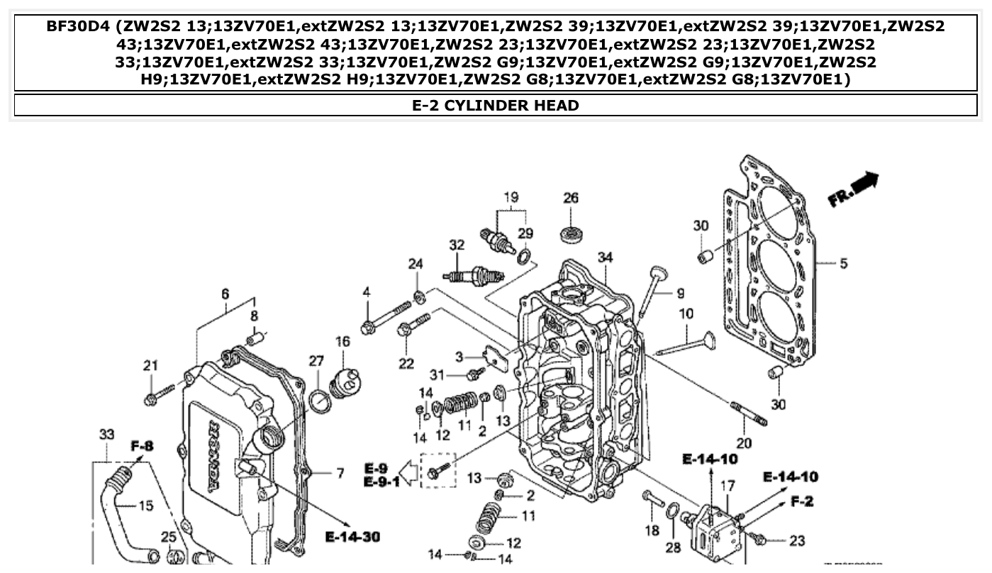 Honda BF30D4 CYLINDER HEAD parts diagram