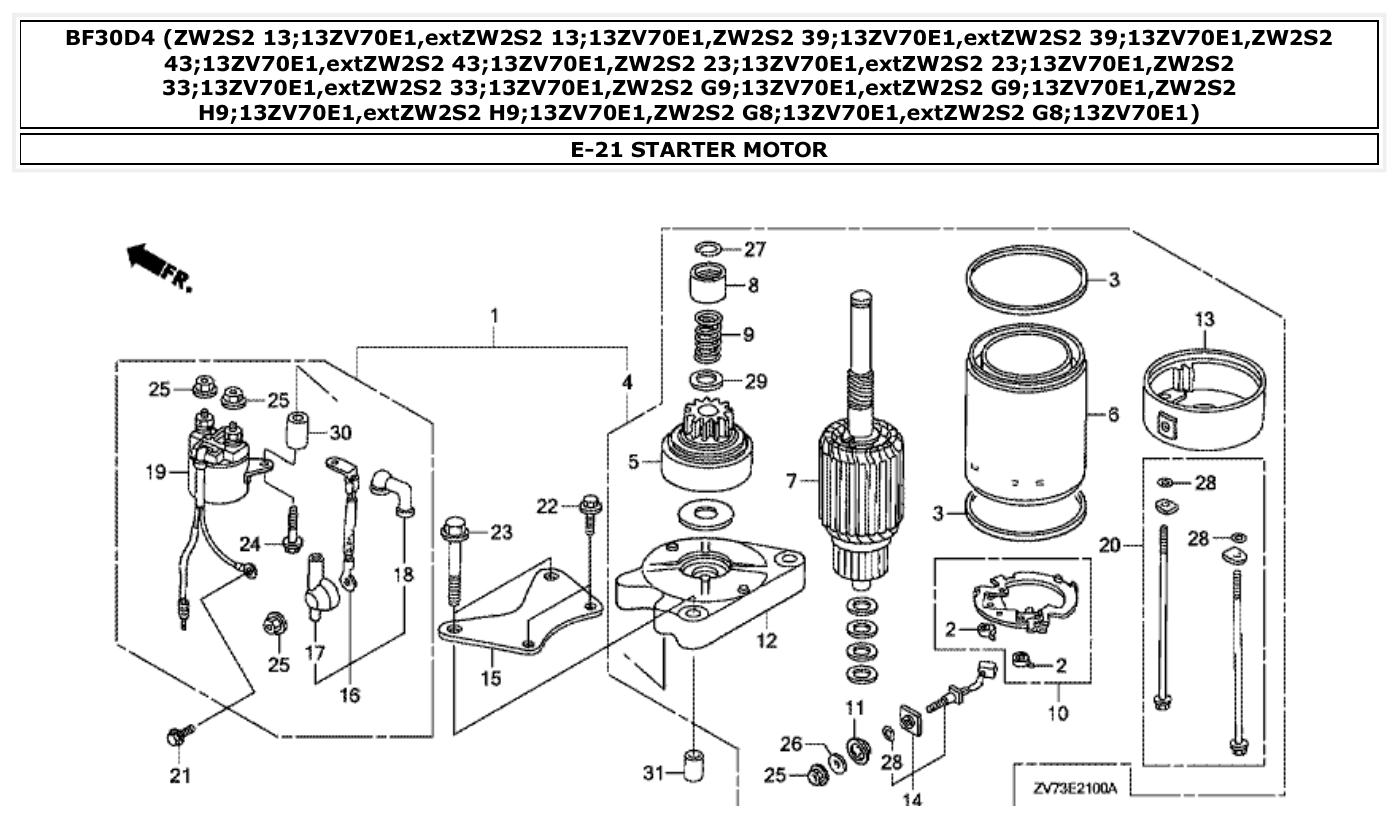 Honda BF30D4 STARTER MOTOR parts diagram