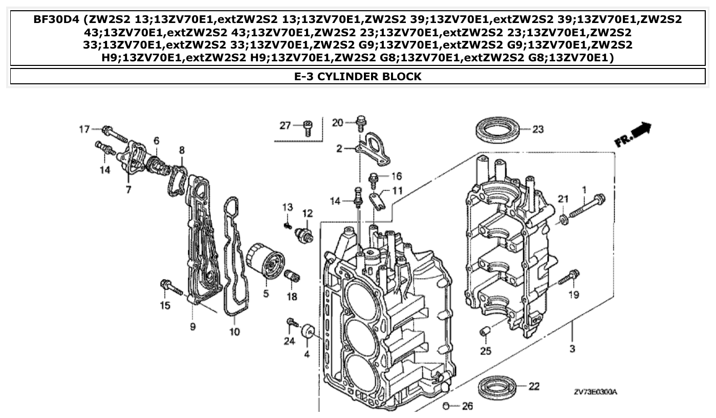 Honda BF30D4 CYLINDER BLOCK parts diagram