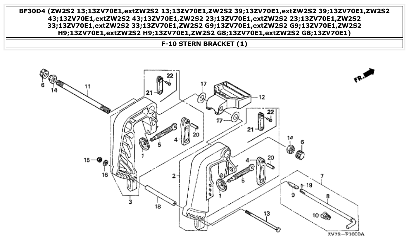Honda BF30D4 STERN BRACKET (1) parts diagram