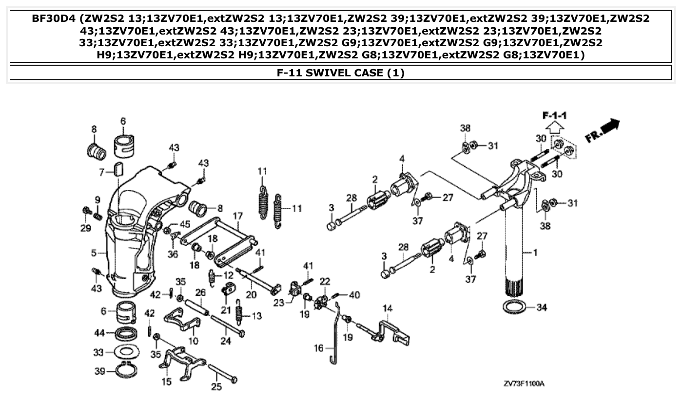 Honda BF30D4 SWIVEL CASE (1) parts diagram
