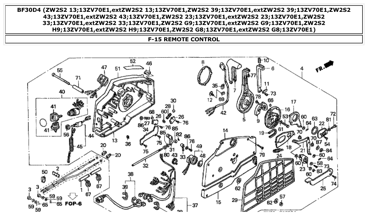 Honda BF30D4 REMOTE CONTROL parts diagram
