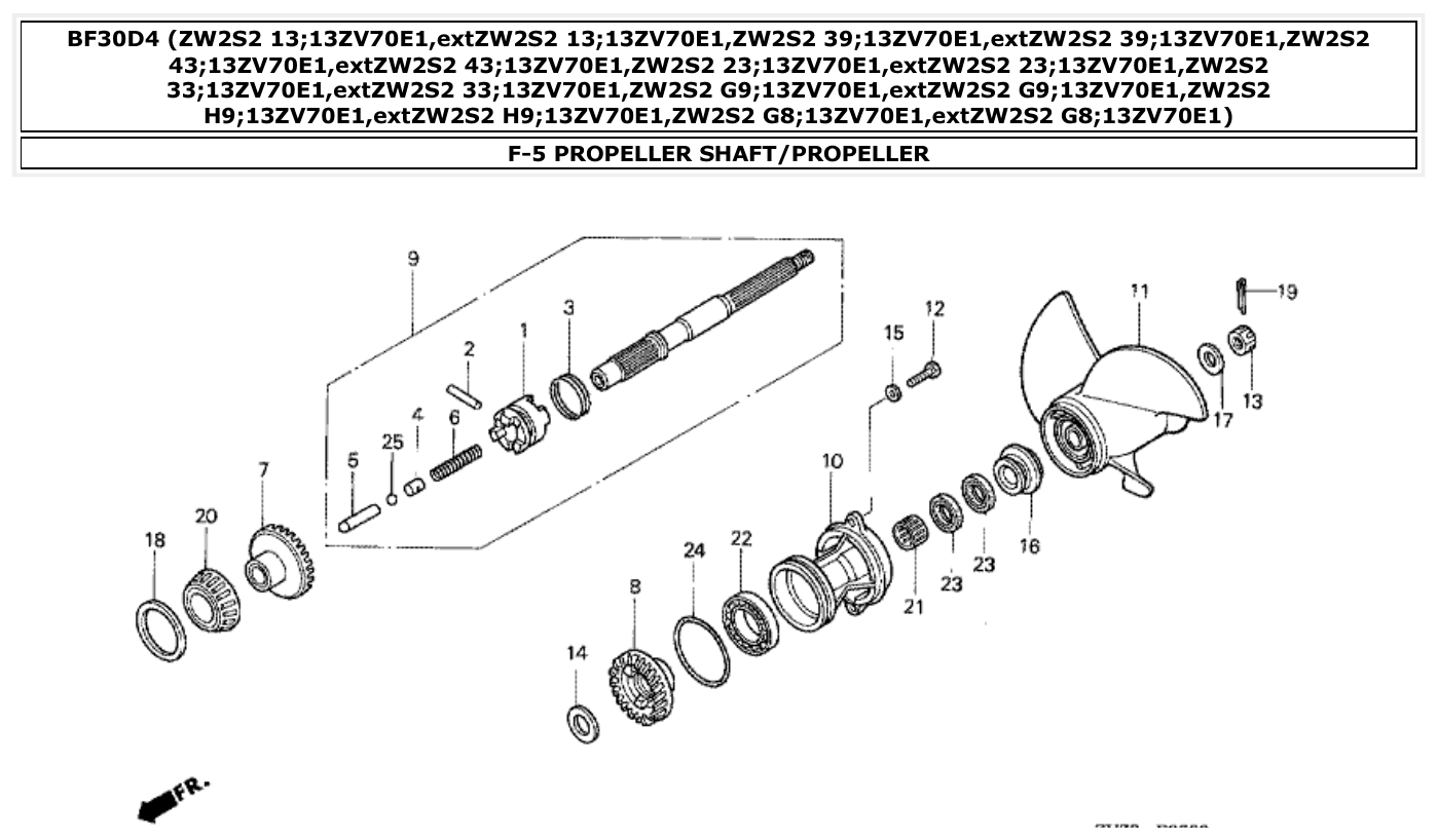 Honda BF30D4 PROPELLER SHAFT/PROPELLER parts diagram