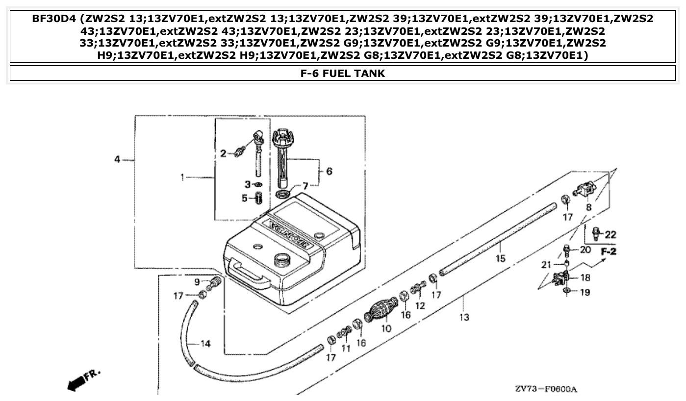 Honda BF30D4 FUEL TANK parts diagram