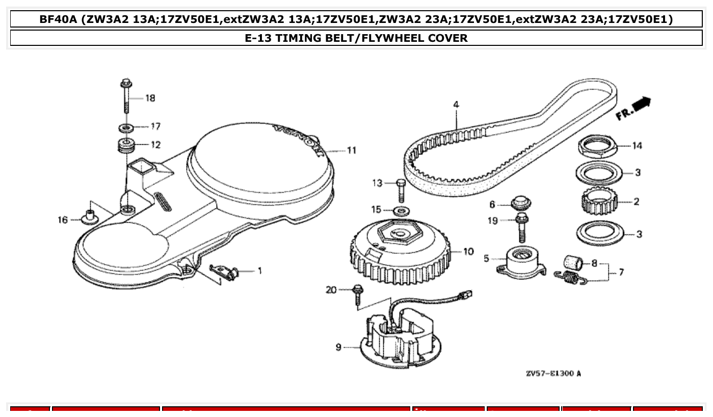 Honda BF40A TIMING BELT/FLYWHEEL COVER parts diagram