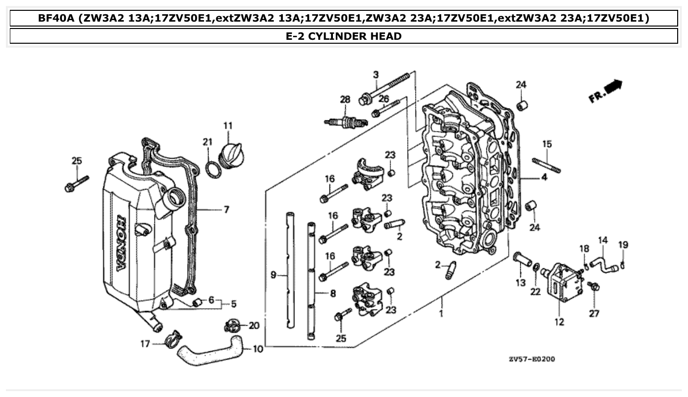 Honda BF40A CYLINDER HEAD parts diagram