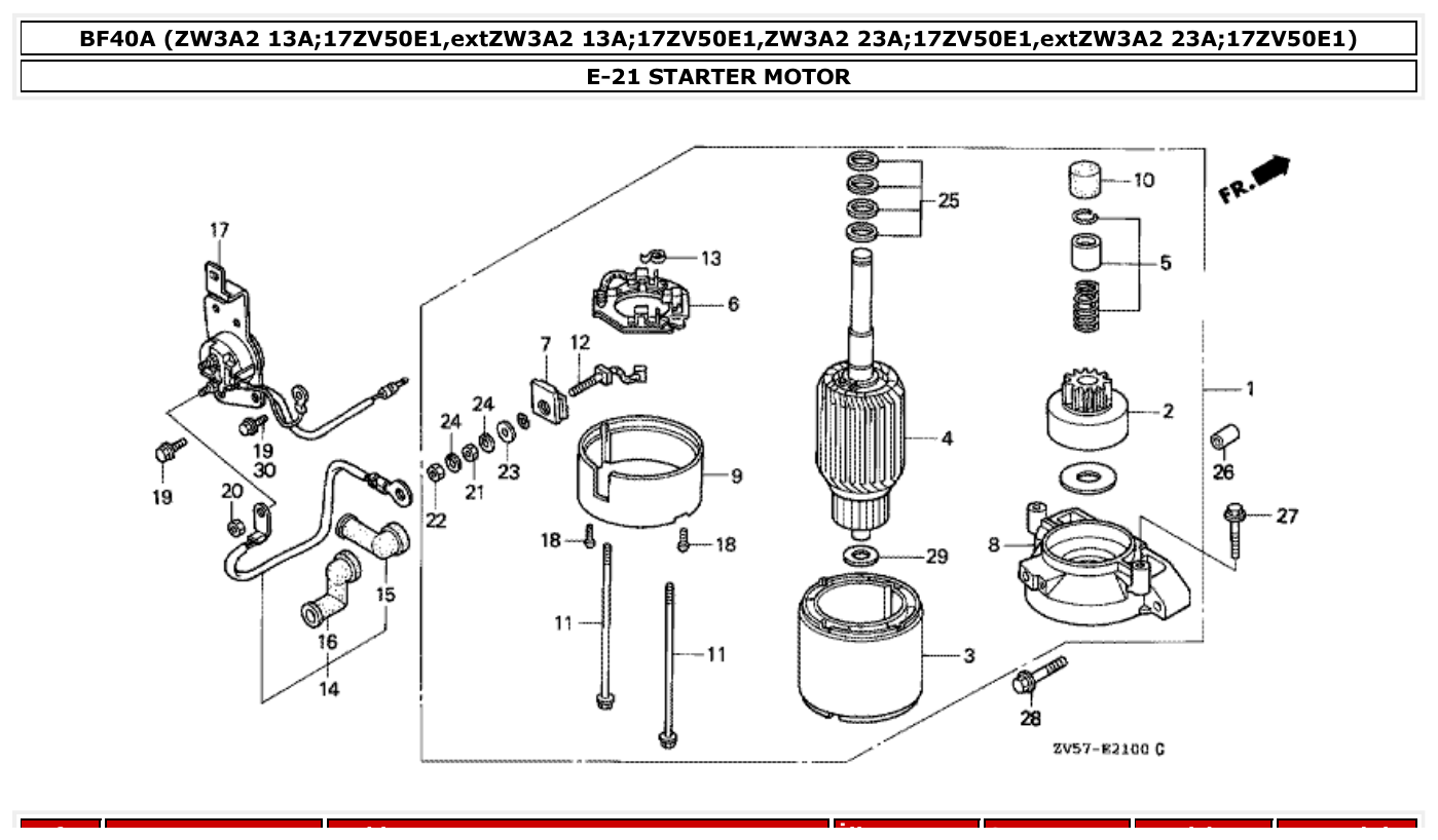 Honda BF40A STARTER MOTOR parts diagram