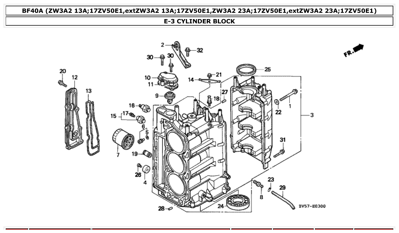 Honda BF40A CYLINDER BLOCK parts diagram