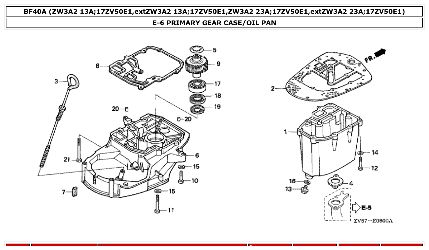 Honda BF40A PRIMARY GEAR CASE/OIL PAN parts diagram
