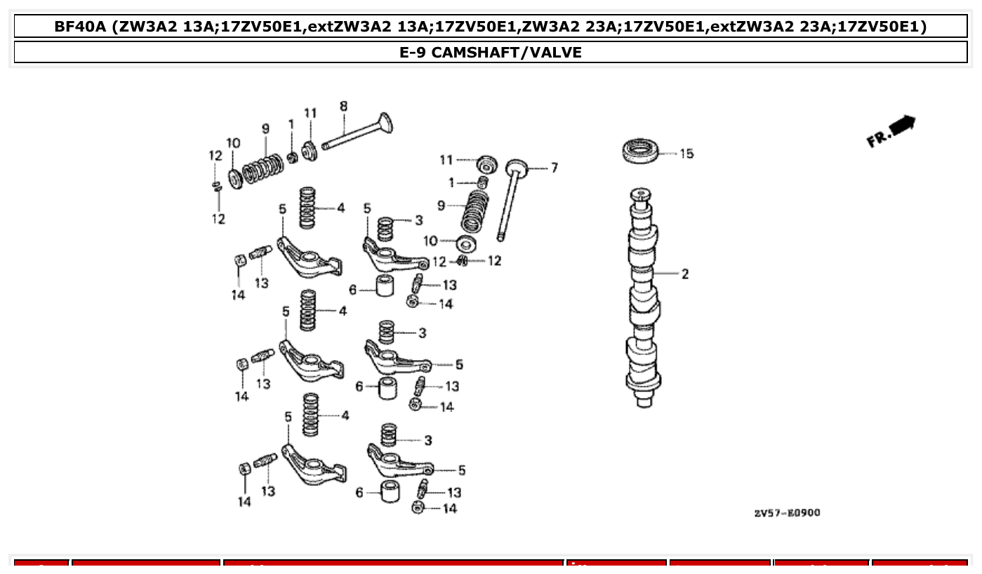 Honda BF40A CAMSHAFT/VALVE parts diagram