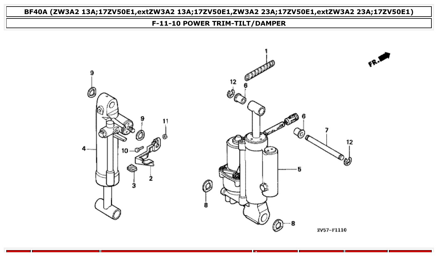 Honda BF40A POWER TRIM-TILT/DAMPER parts diagram