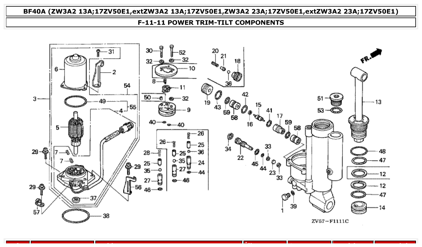 Honda BF40A POWER TRIM-TILT COMPONENTS parts diagram