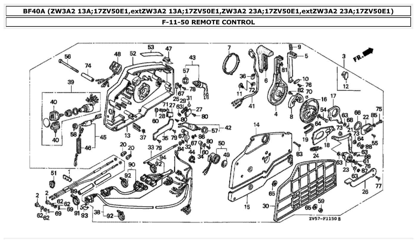 Honda BF40A REMOTE CONTROL parts diagram