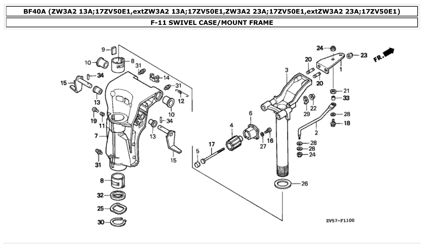 Honda BF40A SWIVEL CASE/MOUNT FRAME parts diagram