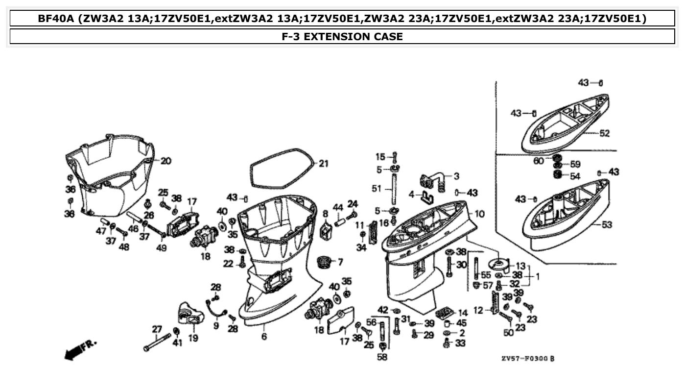 Honda BF40A EXTENSION CASE parts diagram